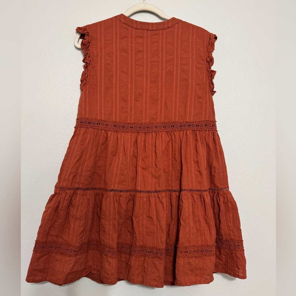 Altar’d State Cotton Tiered V Neck Mini Dress in Burnt Orange - Picture 8 of 8